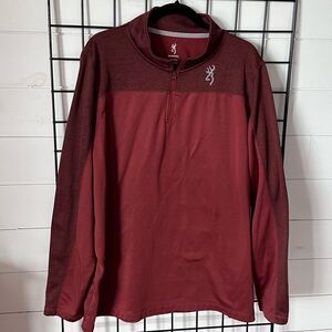 Browning Rifles Fleece Lined 1/4 Zip Pullover Jacket Mens XXL Maroon Hunting‎
